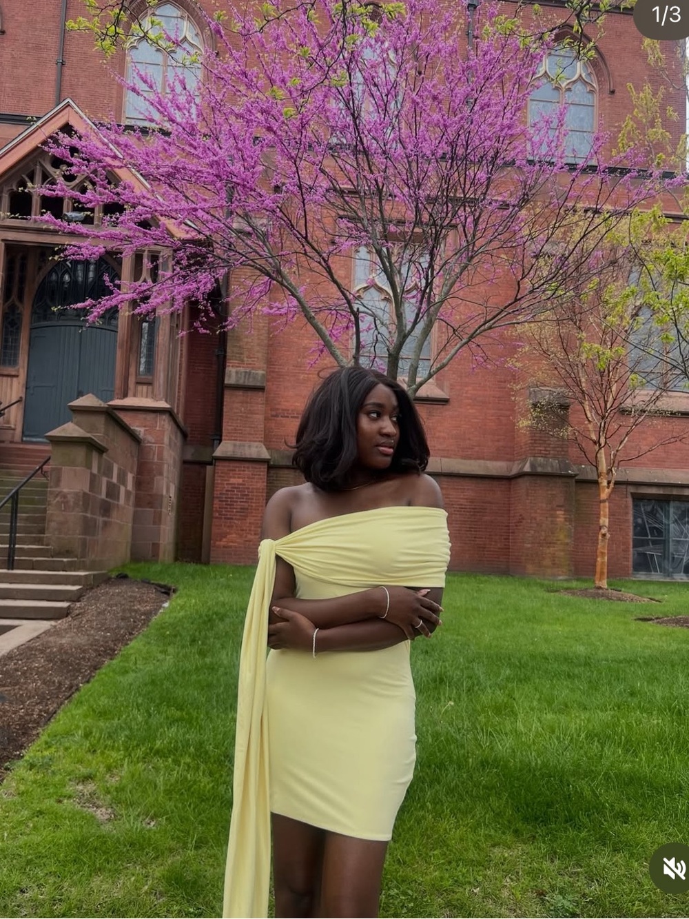 PrettyLittleThing Lemon One-Shoulder Draped Mini Dress